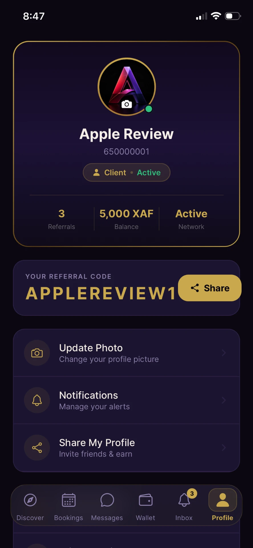 Referral screen